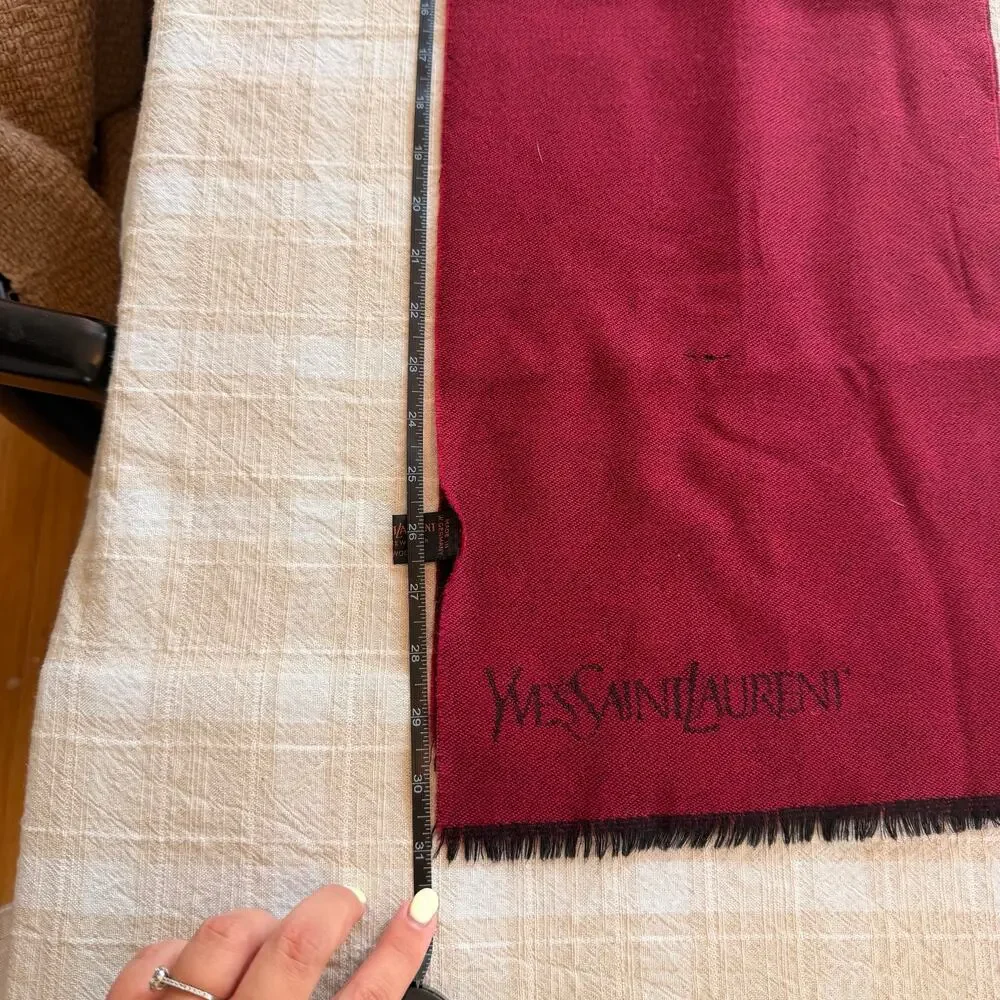 VTG Yves Saint Laurent 100% Wool Red Muffler Scarf 1970-1980s Designer Scarf
